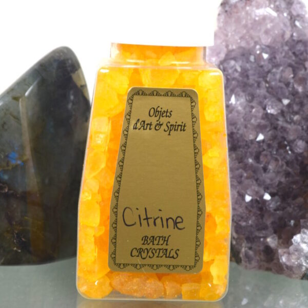 Citrine Bath Salts - Strengthens and enhances the user’s assertive optimistic identity. Dispels doubt and darkness from the mind and heart.