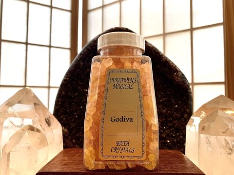 Godiva Bath Salts - form of the Goddess who on May Eve rode naked through the countryside to renew her virginity