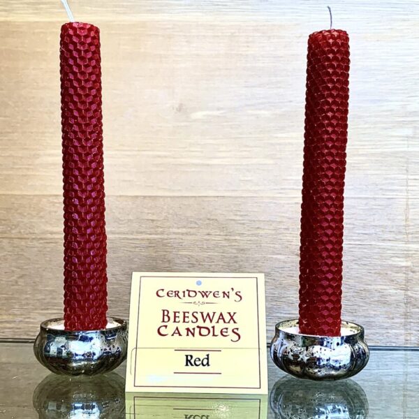 Beeswax Red Candle-pair, unscented, hand rolled from Arkansas