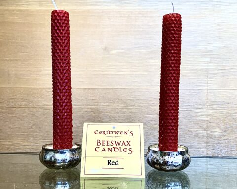 Beeswax Red Candle-pair, unscented, hand rolled from Arkansas