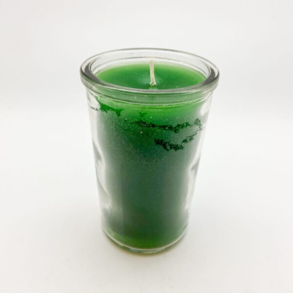 Green 2 Day Candle - hand poured from our special mixture of paraffin waxes. Unscented and we hand center the wick.