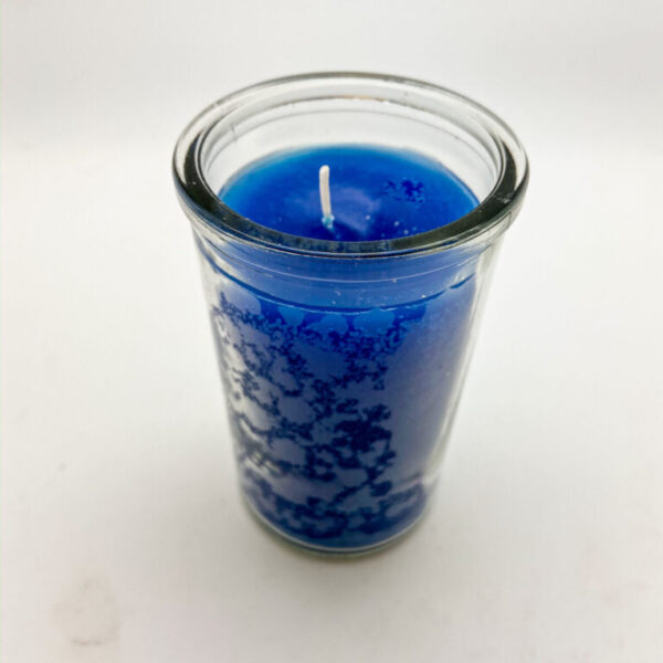 Blue 2 Day Candle - hand poured from our special mixture of paraffin waxes. Unscented and the wick is hand centered.