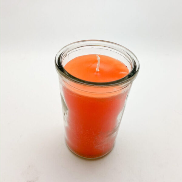 Orange 2 Day Candle - hand poured from our special mixture of paraffin waxes. Unscented and we hand center the wick.