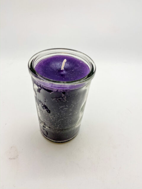 Purple 2 Day Candle - hand poured from our special mixture of paraffin waxes. Unscented and we hand center the wick.