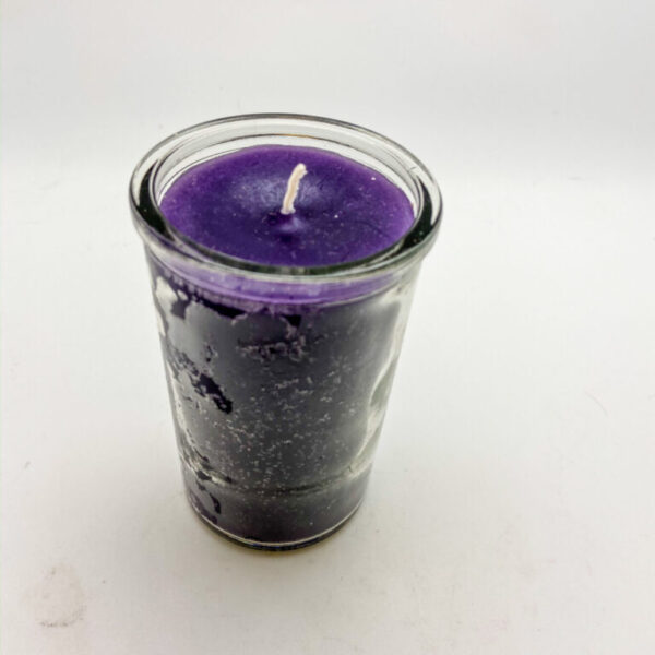 Purple 2 Day Candle - hand poured from our special mixture of paraffin waxes. Unscented and we hand center the wick.