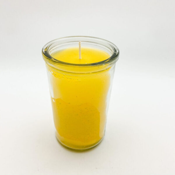 Yellow 2 Day Candle - hand poured from our special mixture of paraffin waxes. Unscented and we hand center the wick.