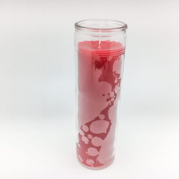 Red 7 Day Candle - hand poured from our special mixture of paraffin waxes. Unscented and we hand center the wick.