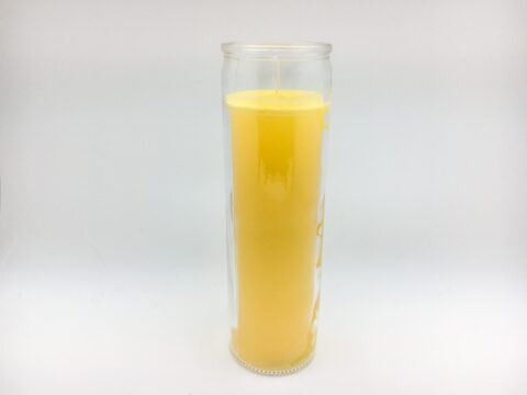 Yellow 7 Day Candle - hand poured from our special mixture of paraffin waxes. Unscented and we hand center the wick.