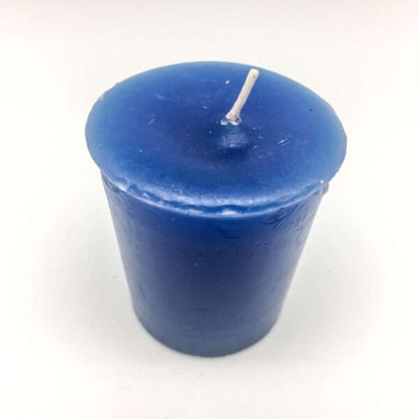 Blue Votive Candle - hand poured from our special mixture of paraffin waxes. Unscented.