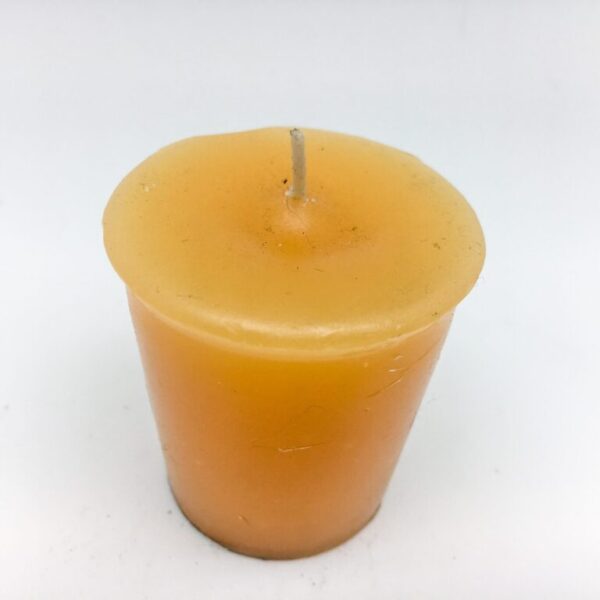 Gold Votive Candle - hand poured from our special mixture of paraffin waxes. Unscented.