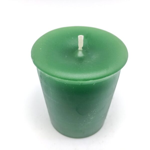 Green Votive Candle - hand poured from our special mixture of paraffin waxes. Unscented.