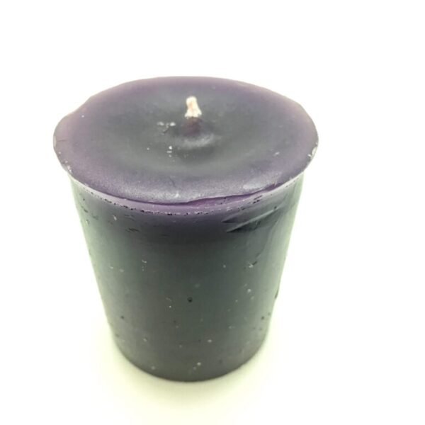 Purple Votive Candle - hand poured from our special mixture of paraffin waxes. Unscented.