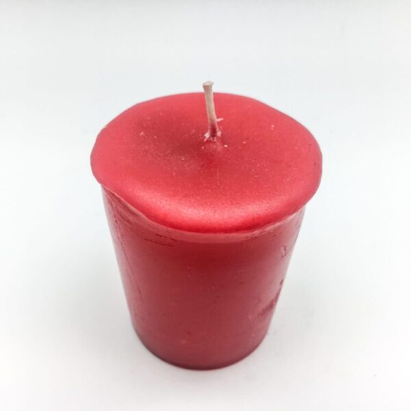 Red Votive Candle - hand poured from our special mixture of paraffin waxes. Unscented.