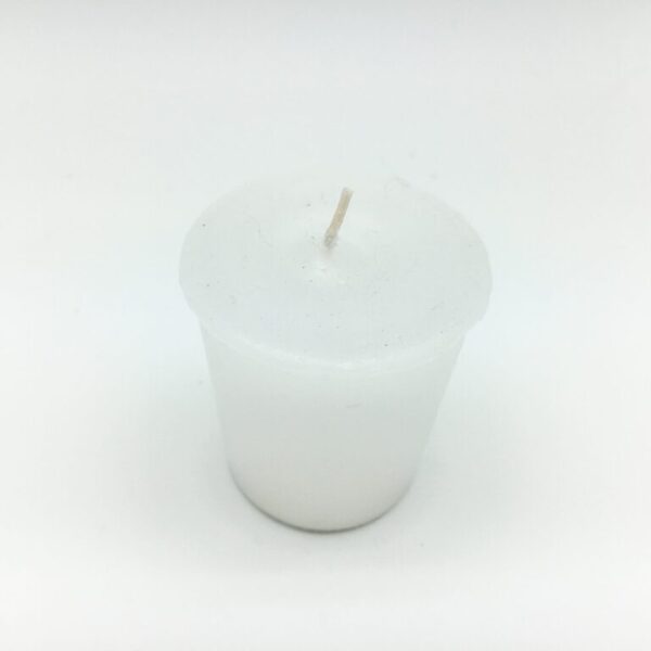 White Votive Candle - hand poured from our special mixture of paraffin waxes. Unscented.