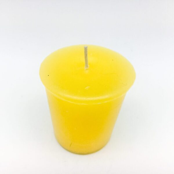 Yellow Votive Candle - hand poured from our special mixture of paraffin waxes. Unscented.